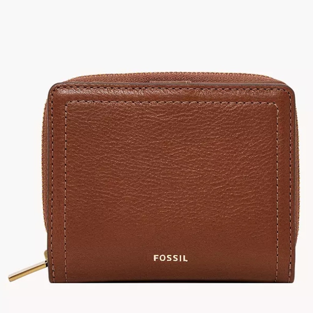 Fossil Logan RFID Mini Multifunction Brown Leather Zip Wallet AUTHENTIC NEW
